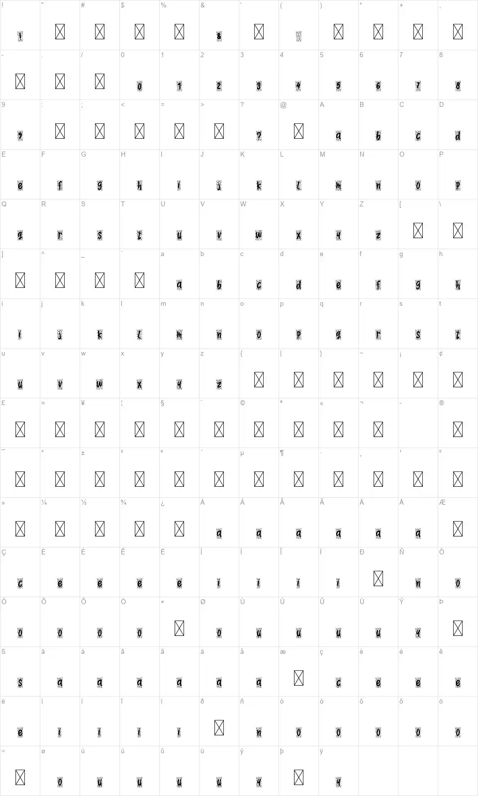 Morningdoodlefont character map