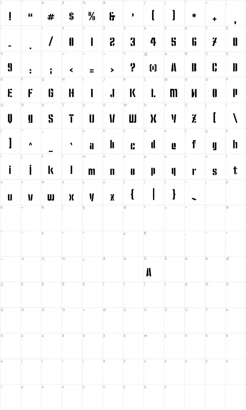 Moshka Stencilfont character map