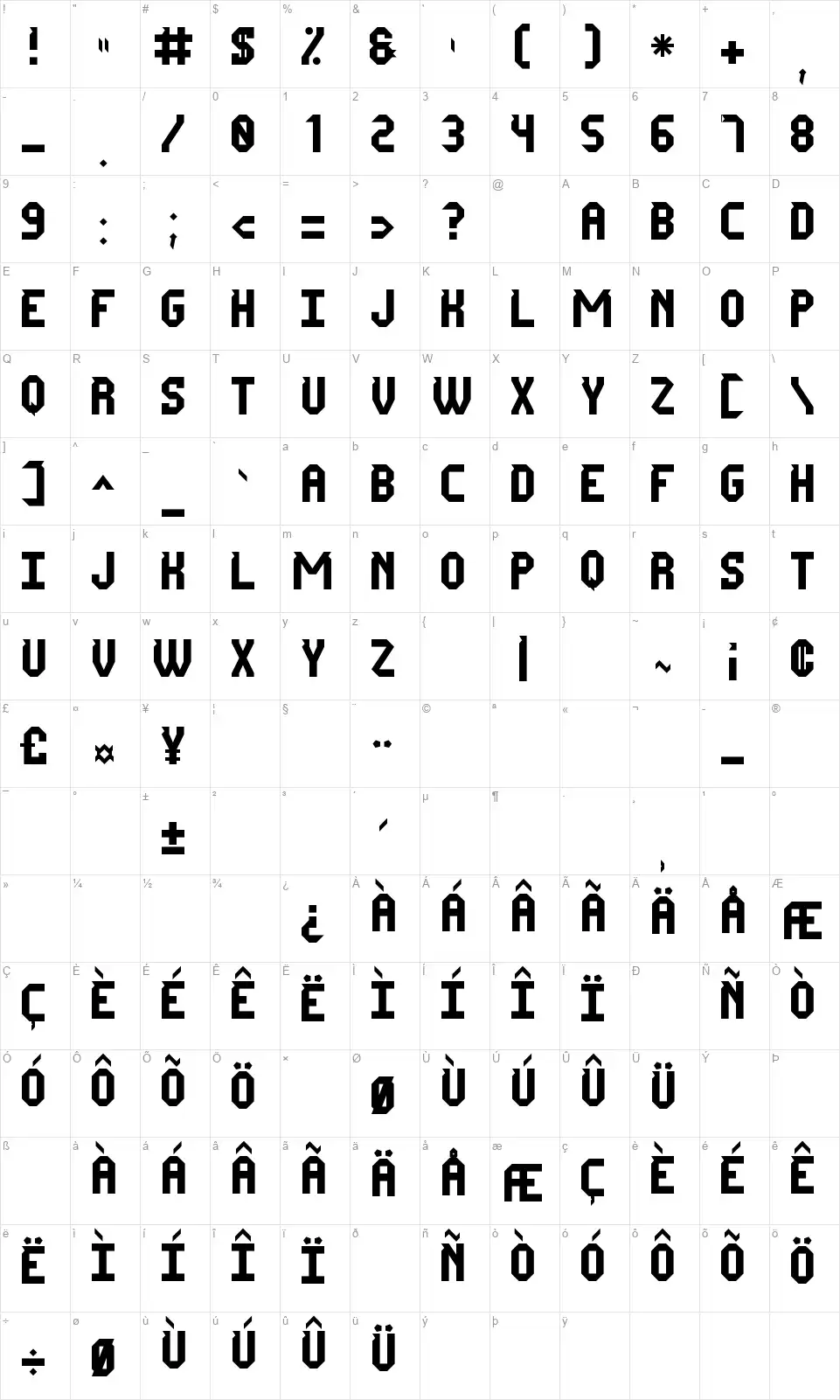 Mr Tech-Ly Stfont character map