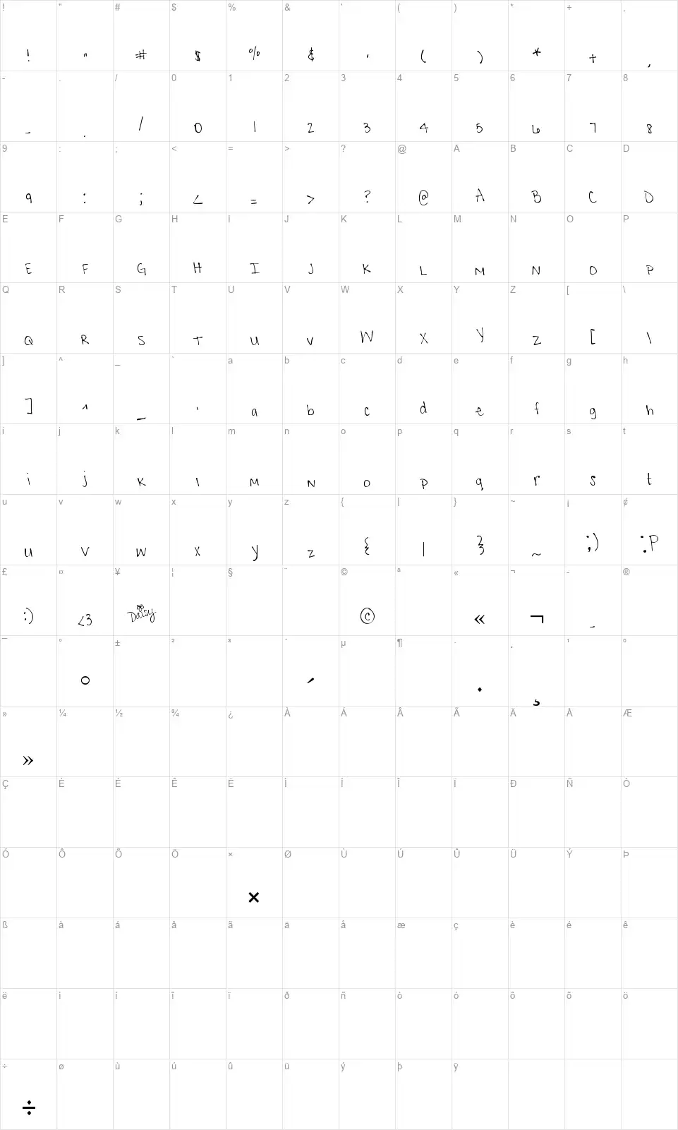 MTF Krystynafont character map