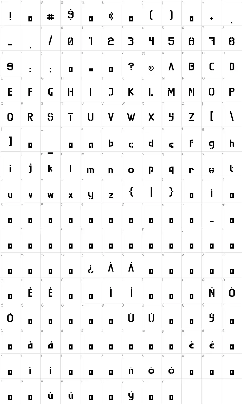 Mura Knockoutfont character map
