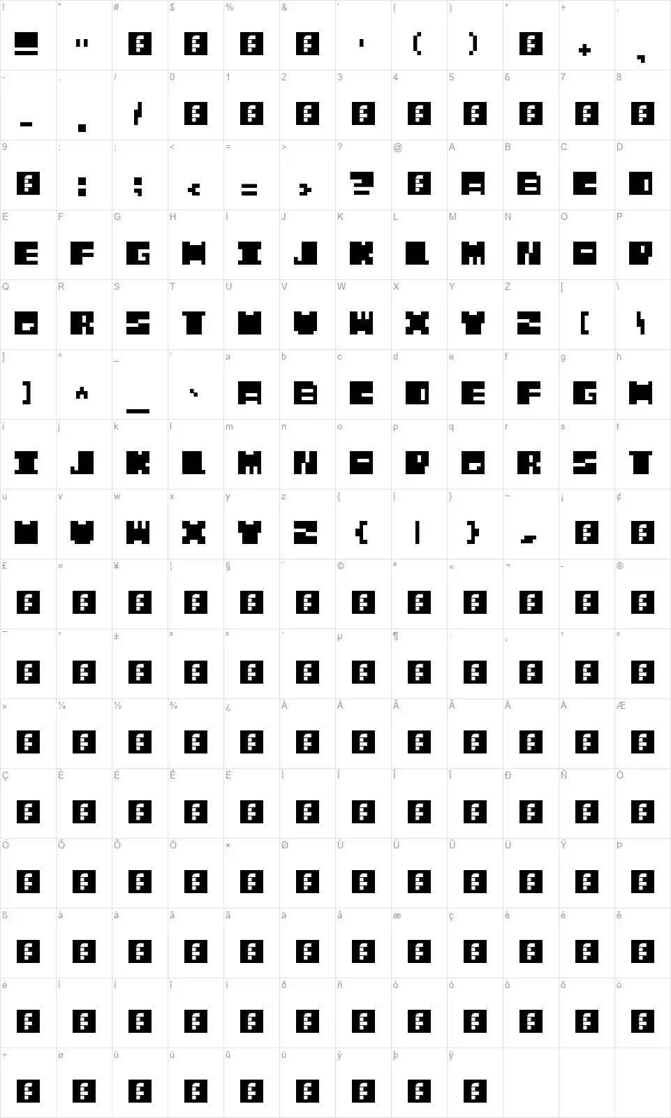 Mustache Banditfont character map