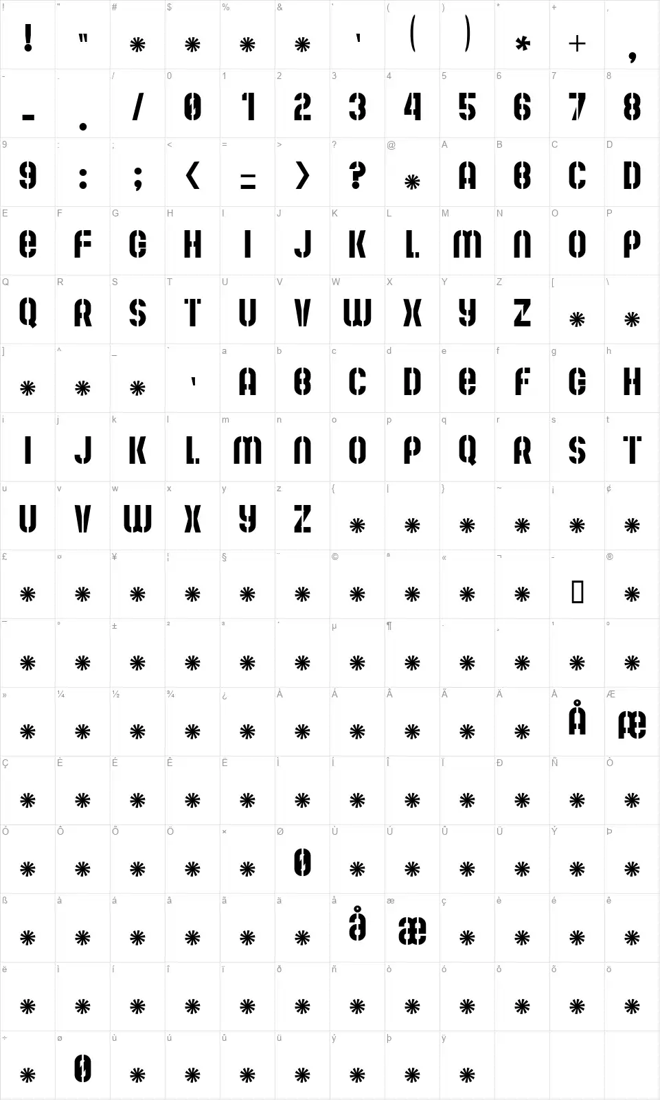 Mute Fruitfont character map