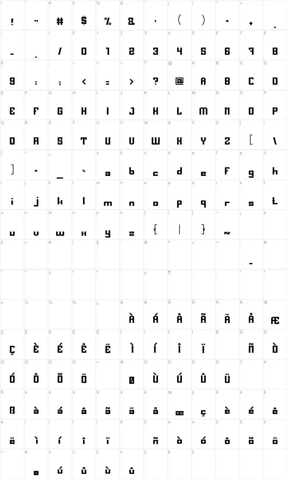 My Golden Starfont character map