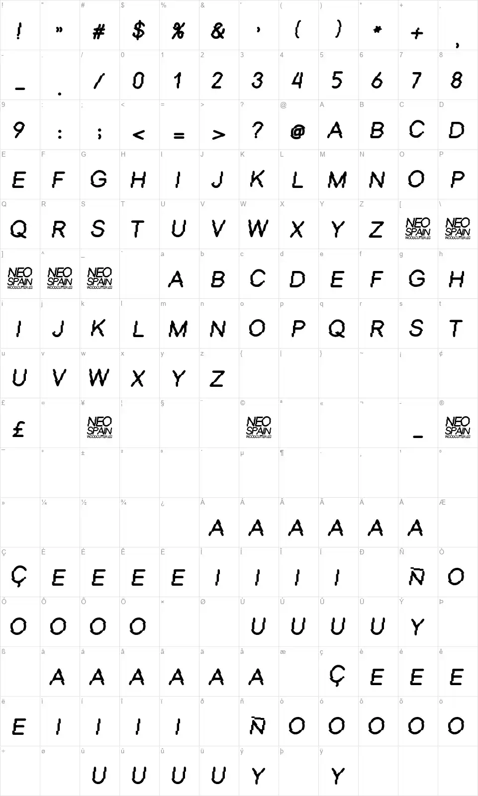 Neo Spainfont character map