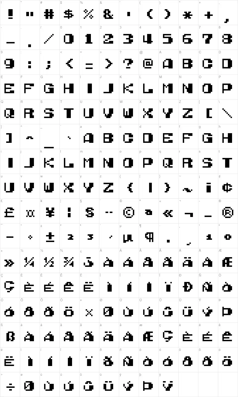 NES Open Tournament Golffont character map