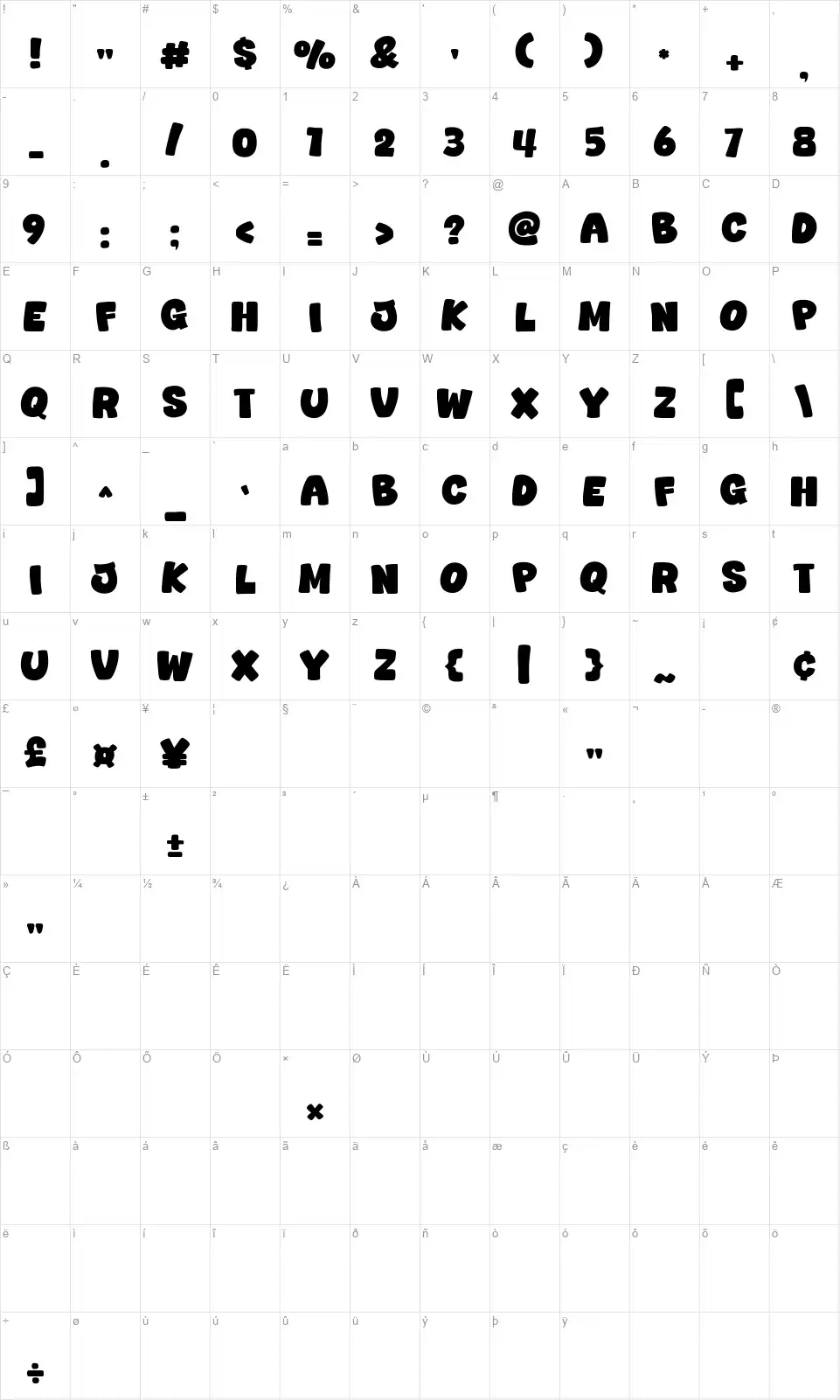 newyear goofont character map