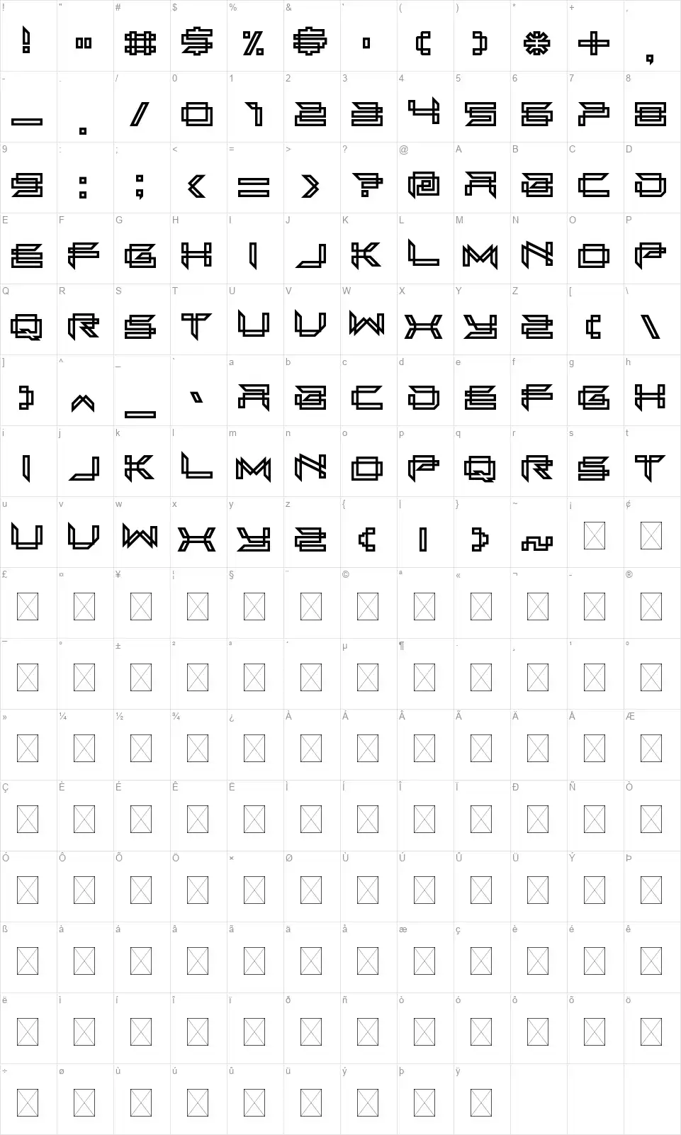 Next In Linefont character map