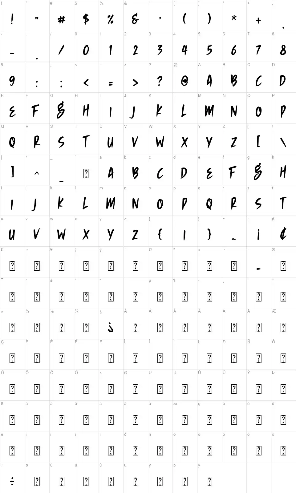 Night Hunterfont character map