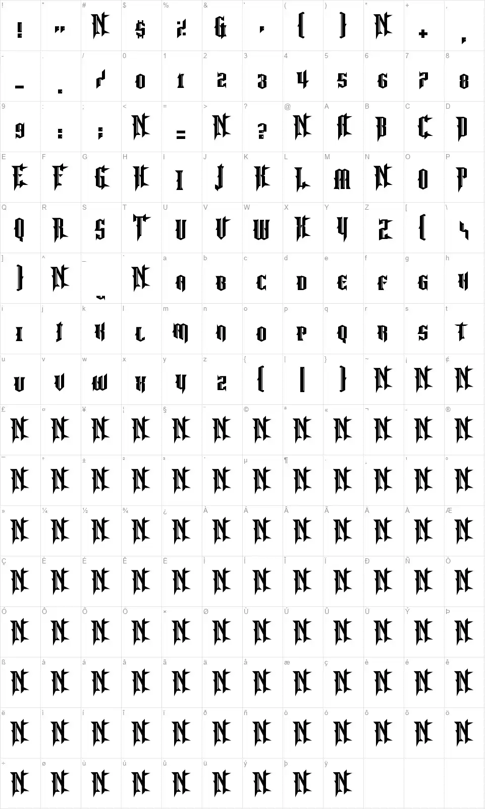 No More Justicefont character map
