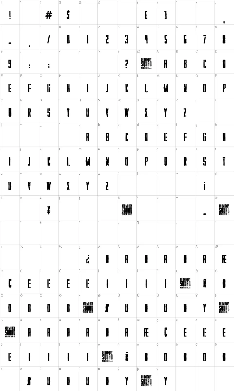 Normandy Squadfont character map