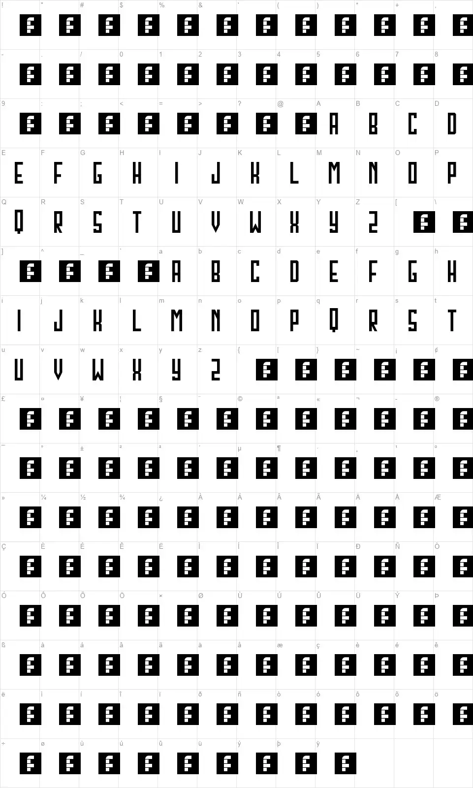 Northwestfont character map