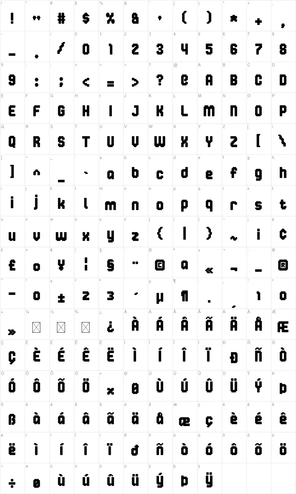 Notacumulusfont character map