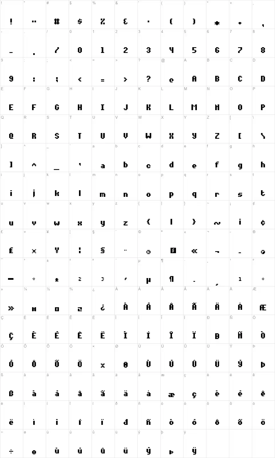 Notalot35font character map