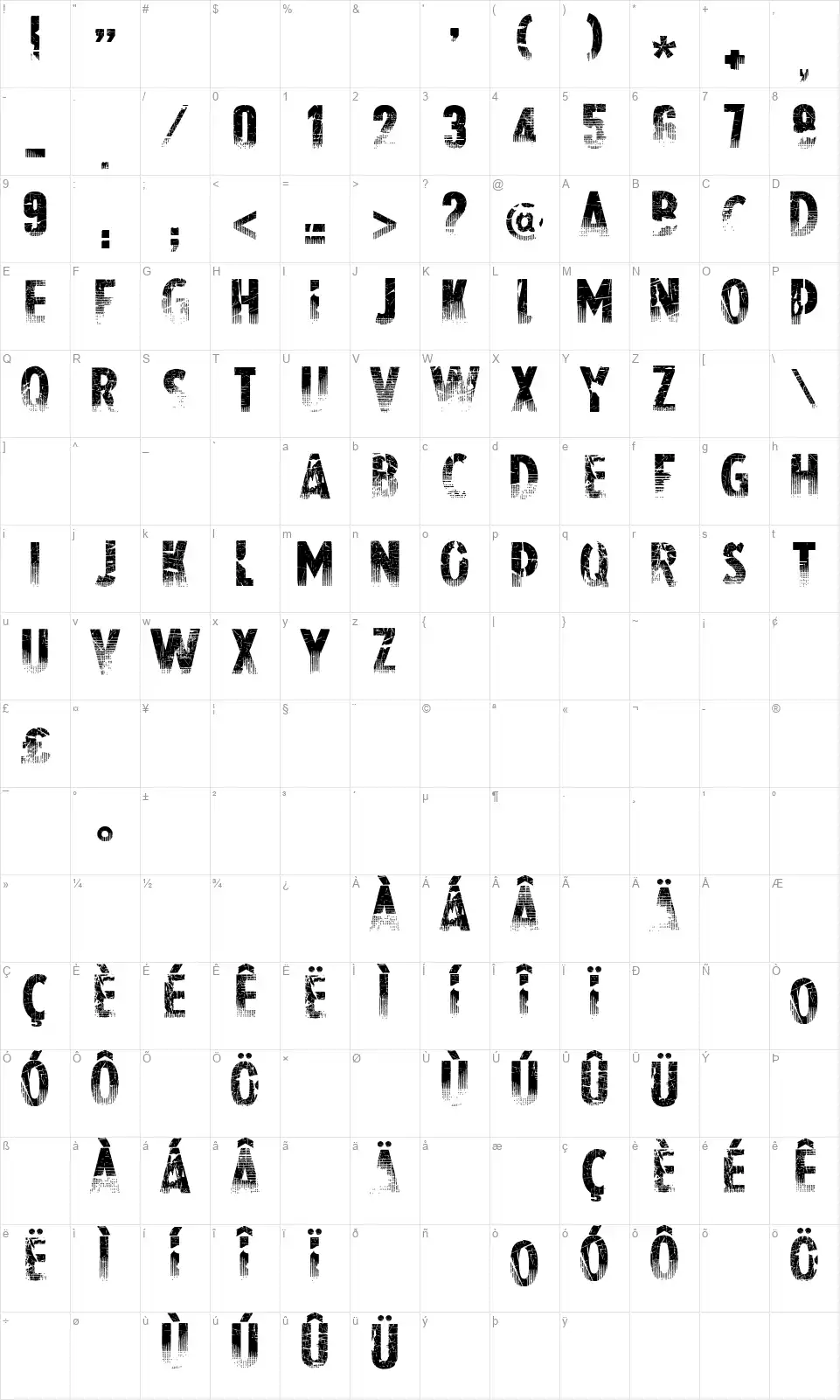 Nowharehousefont character map