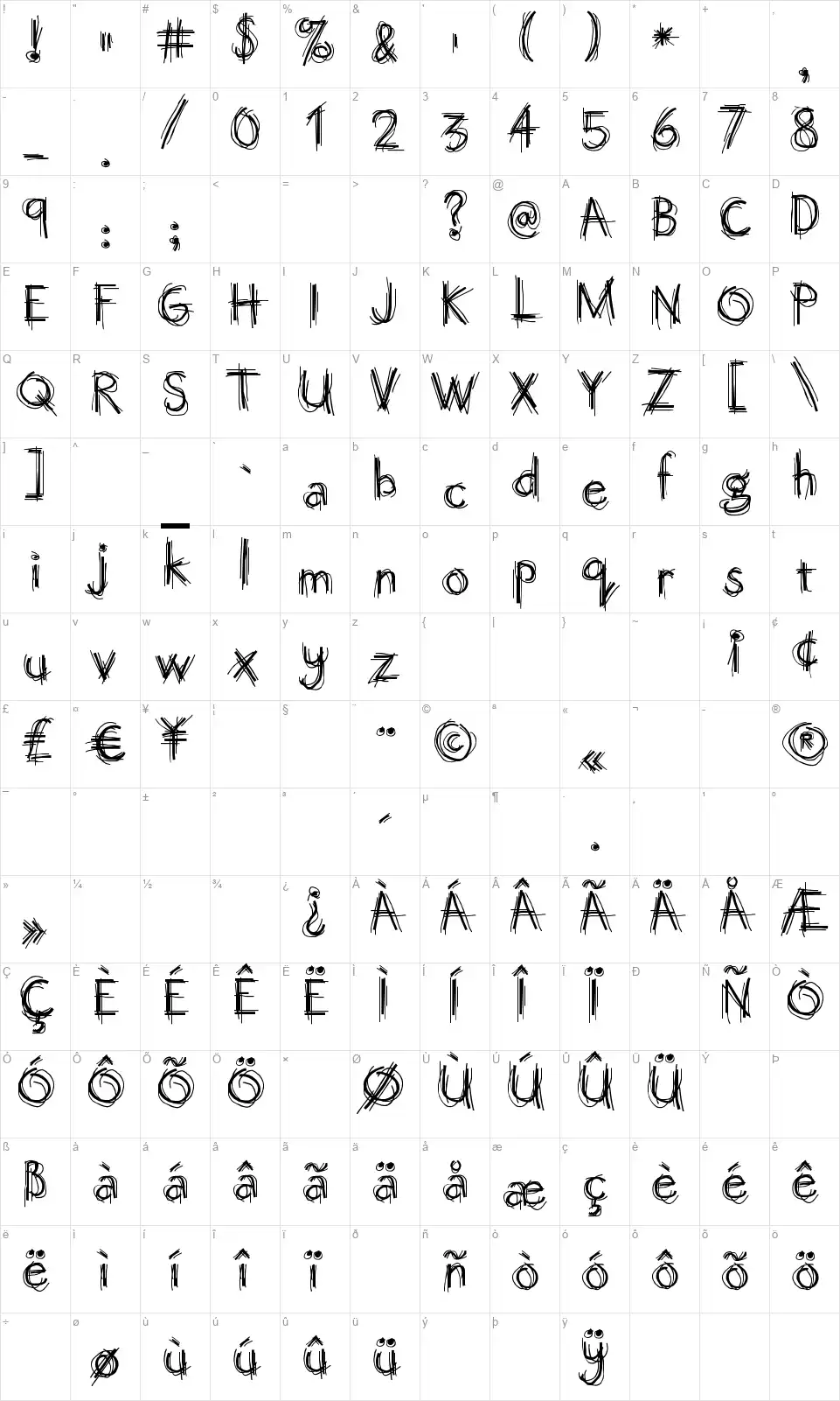 Octember Scriptfont character map