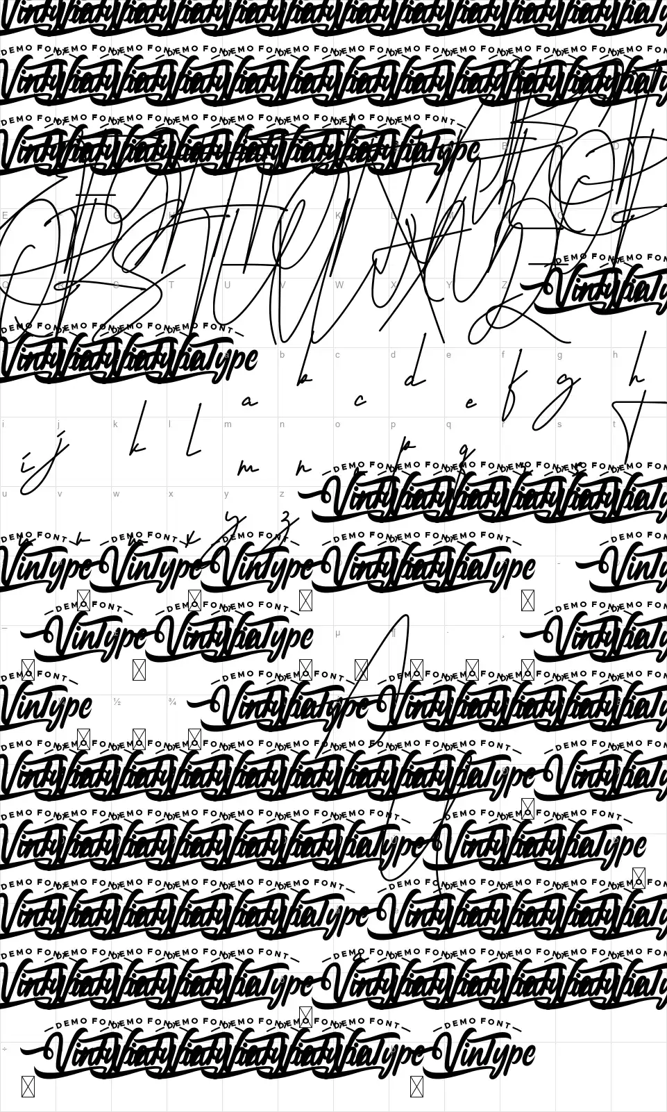 Ohio Signature Scriptfont character map