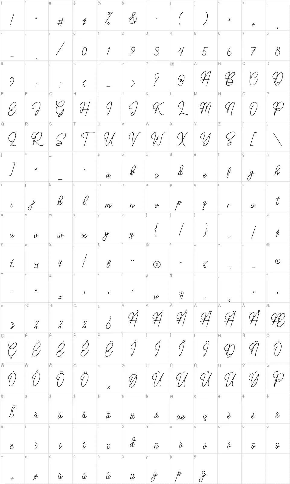 Oluwatobilobafont character map