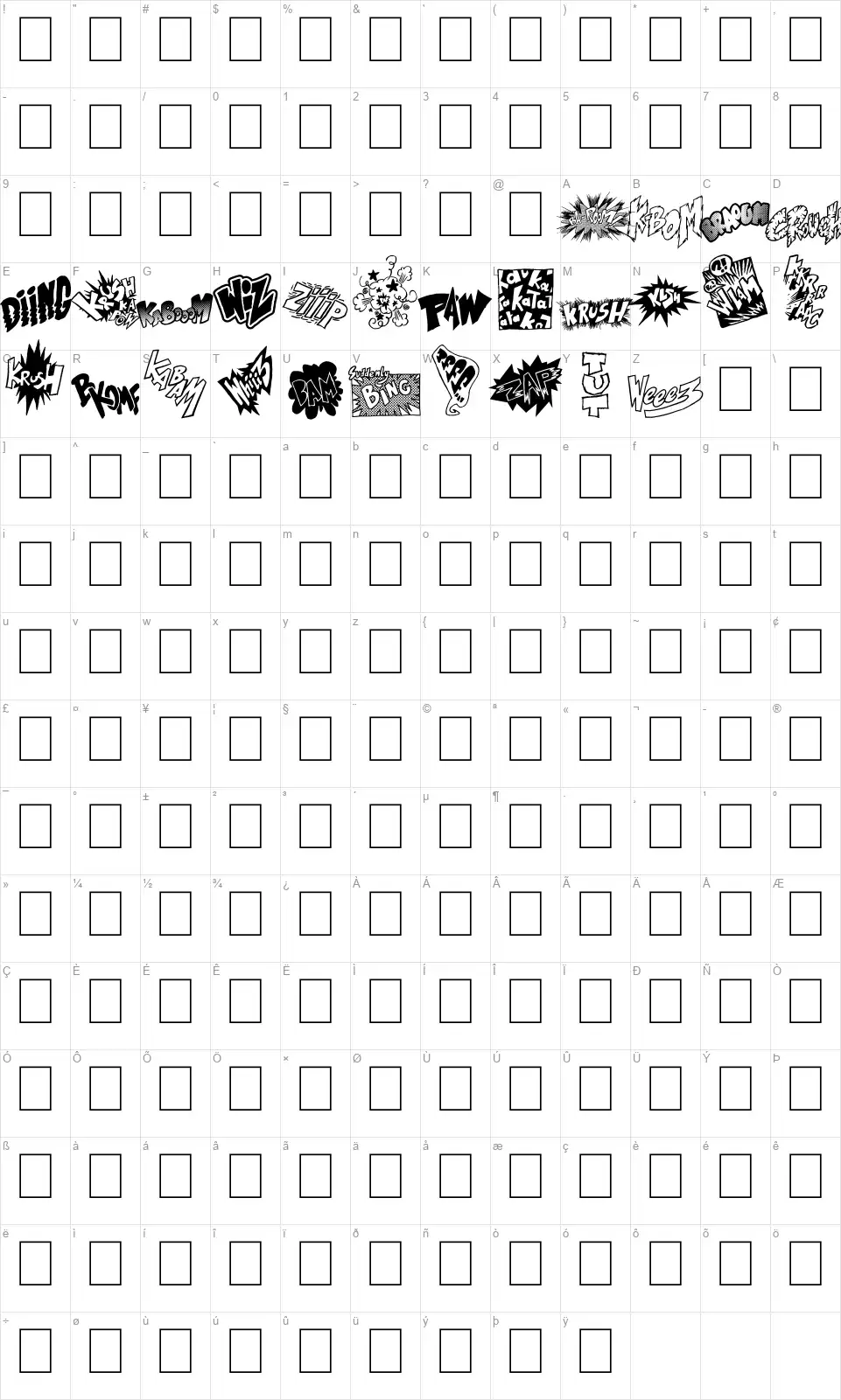 OnomatoVlamfont character map