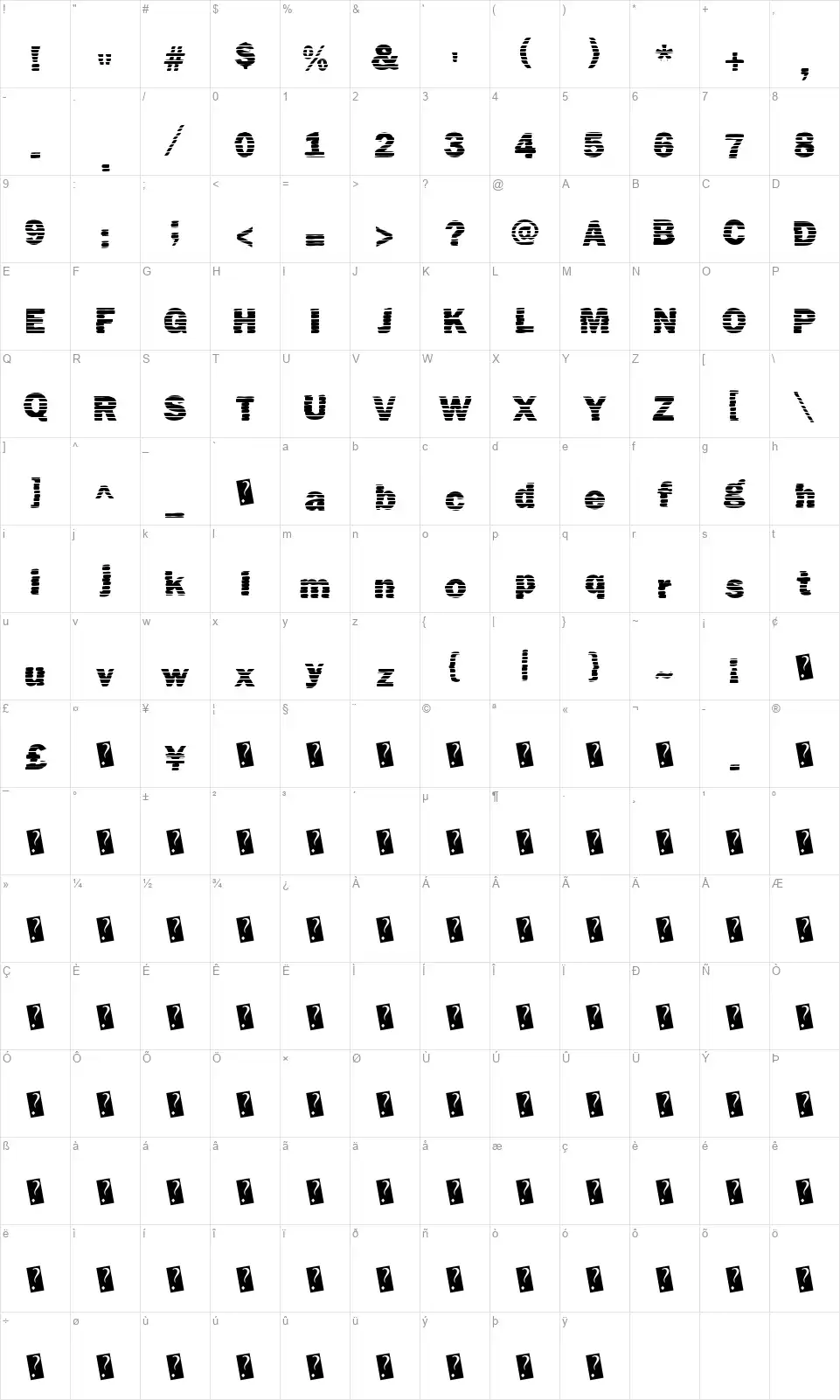Open Barsfont character map