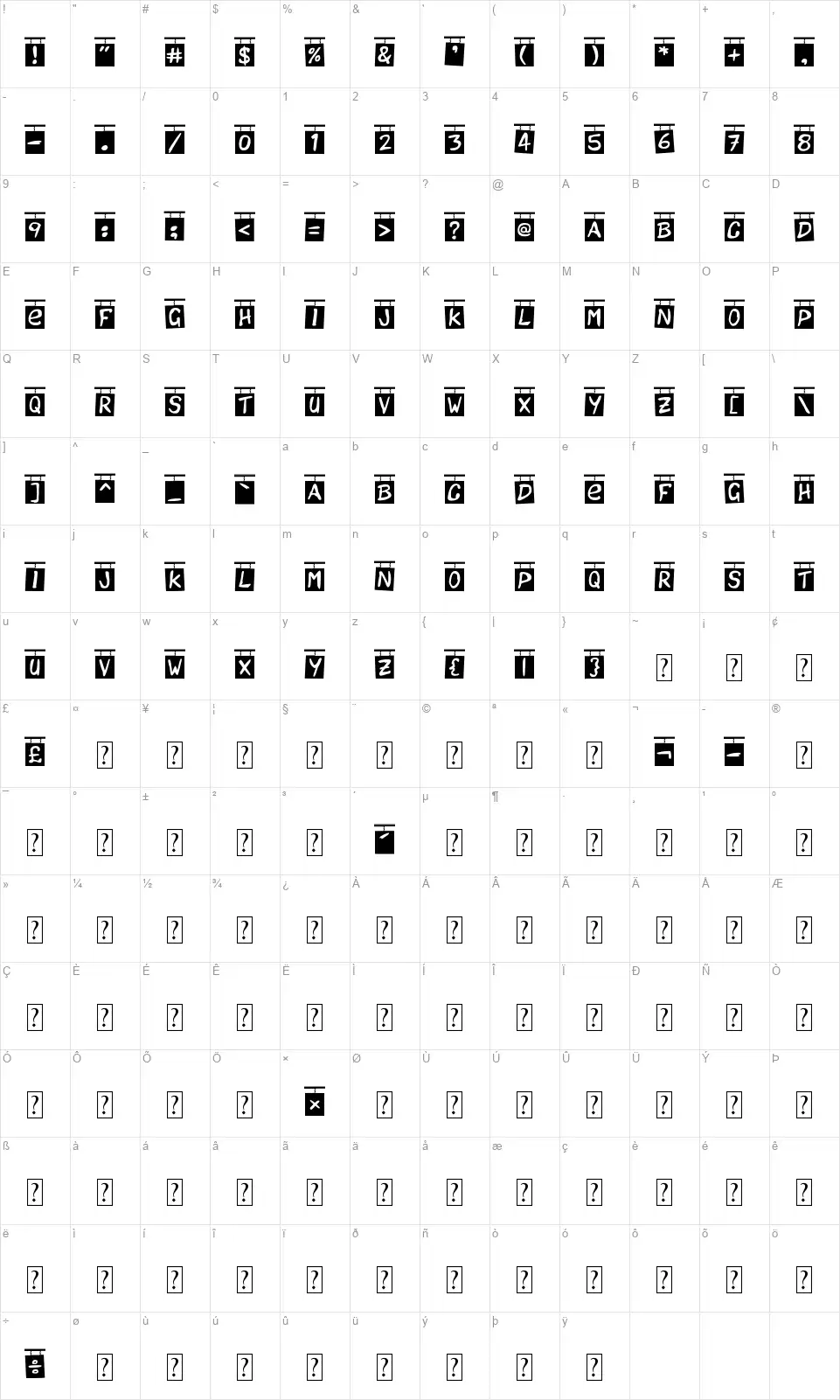 Order Upfont character map