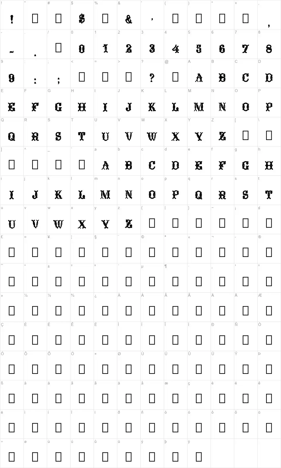 Ornamented, No. 1055 Zeichentabelle Ornamented, No. 1055font character map