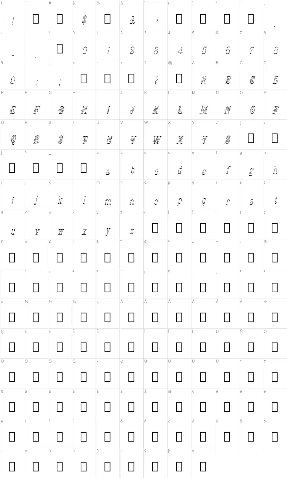 Ornamented, No. 1546font character map