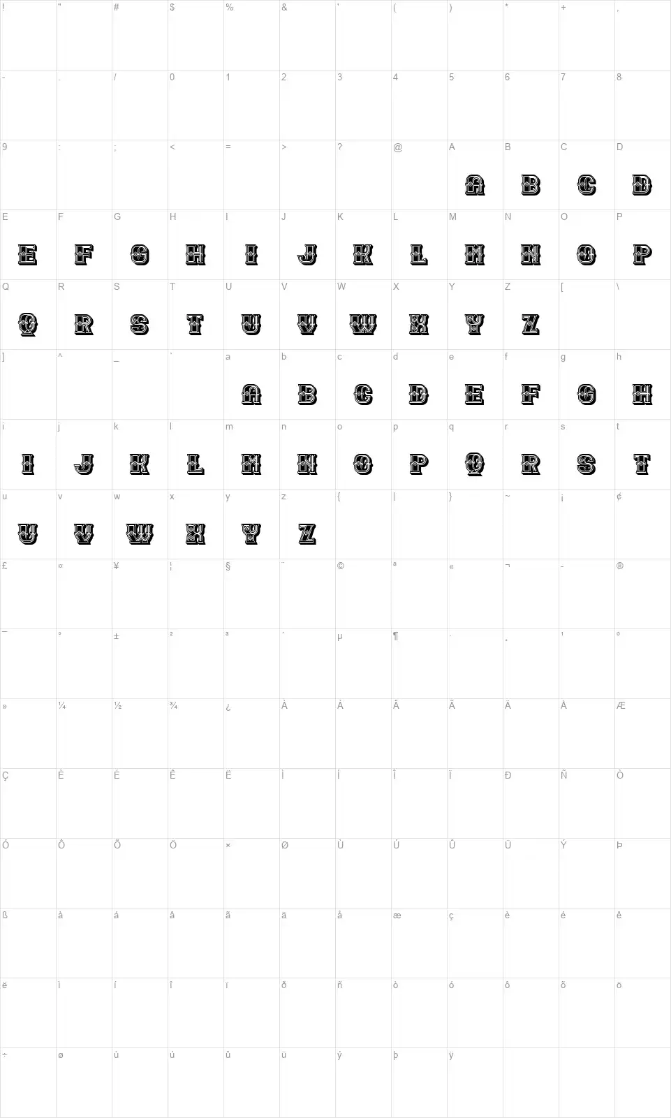 Outlawfont character map