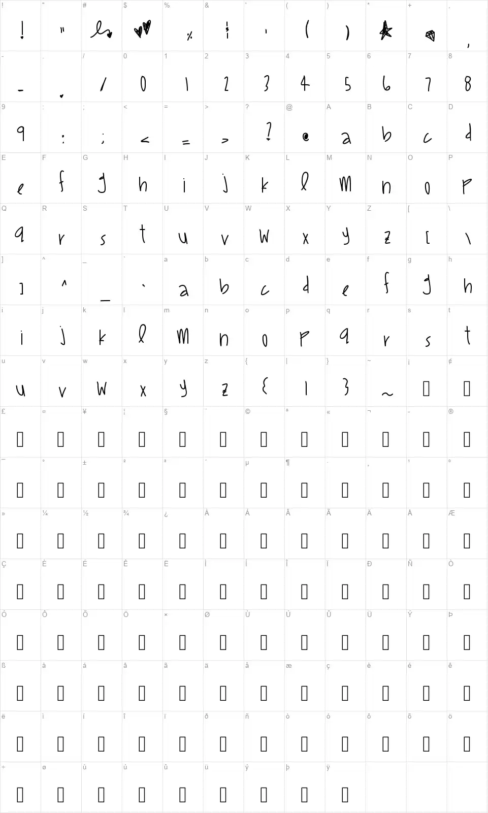 Own That Shhhhfont character map