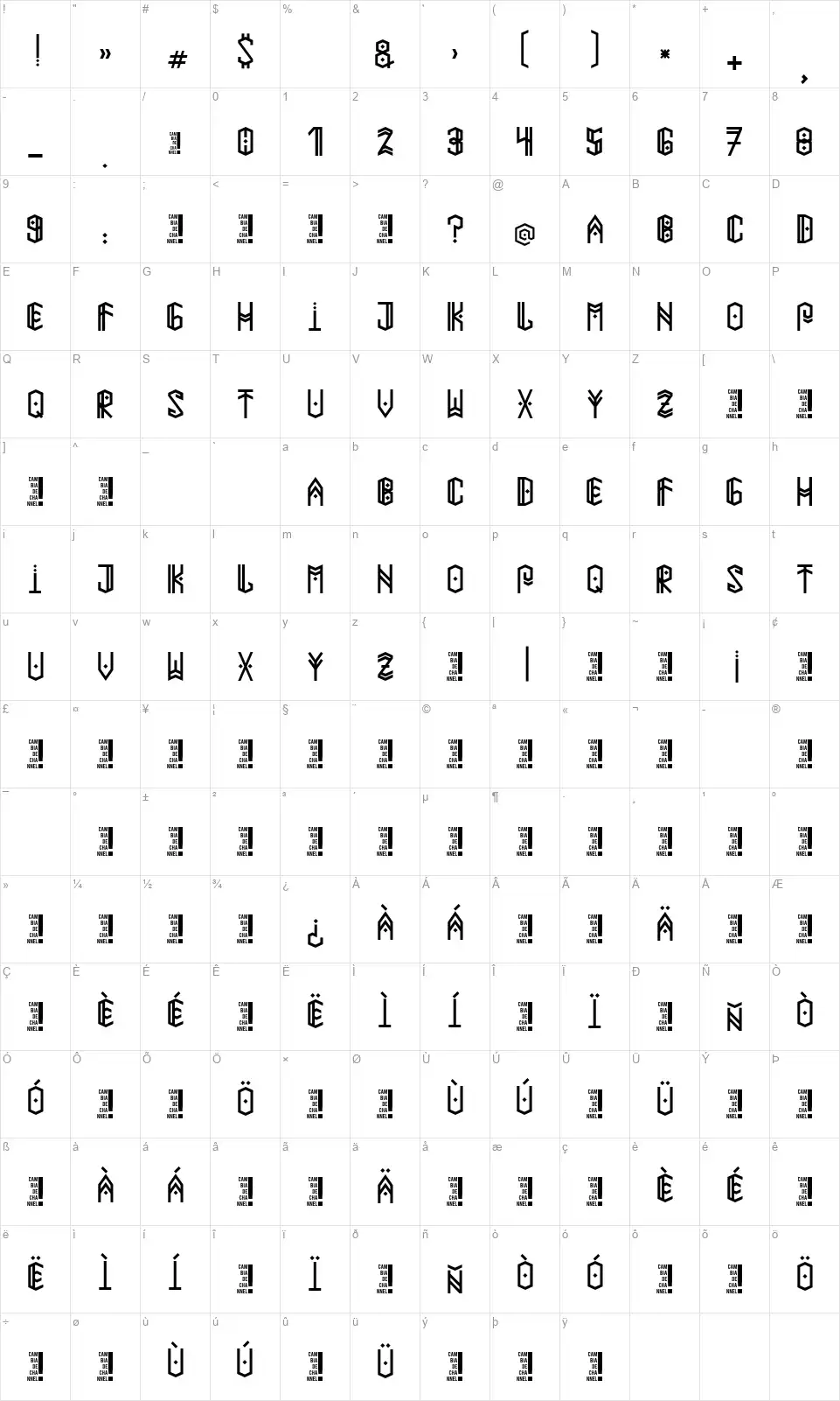 Paihuen Mapuchefont character map