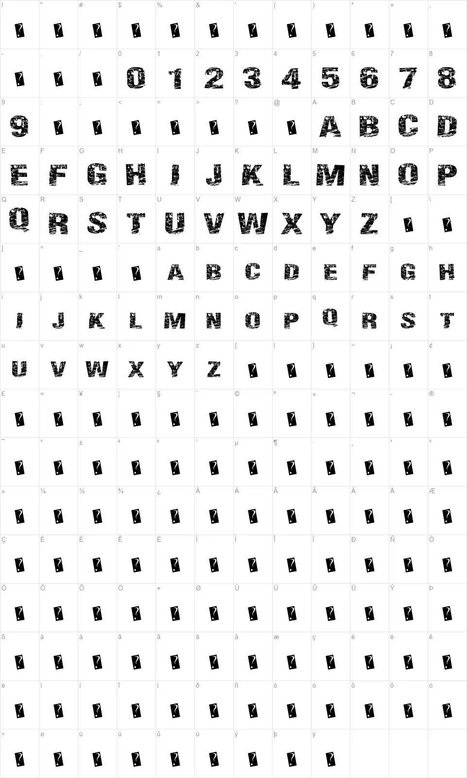 Paint Scratchfont character map