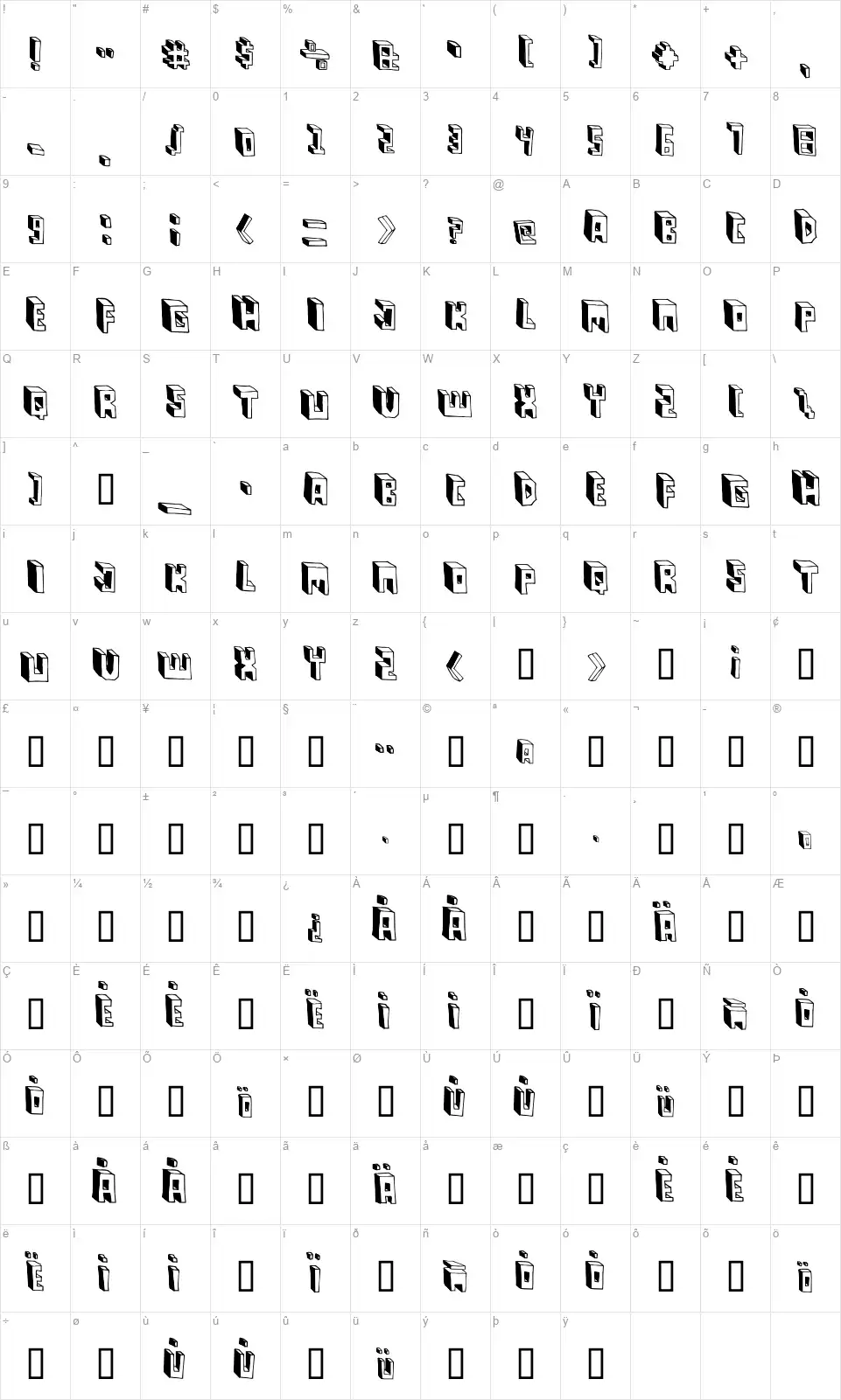 Pastas Blackfont character map
