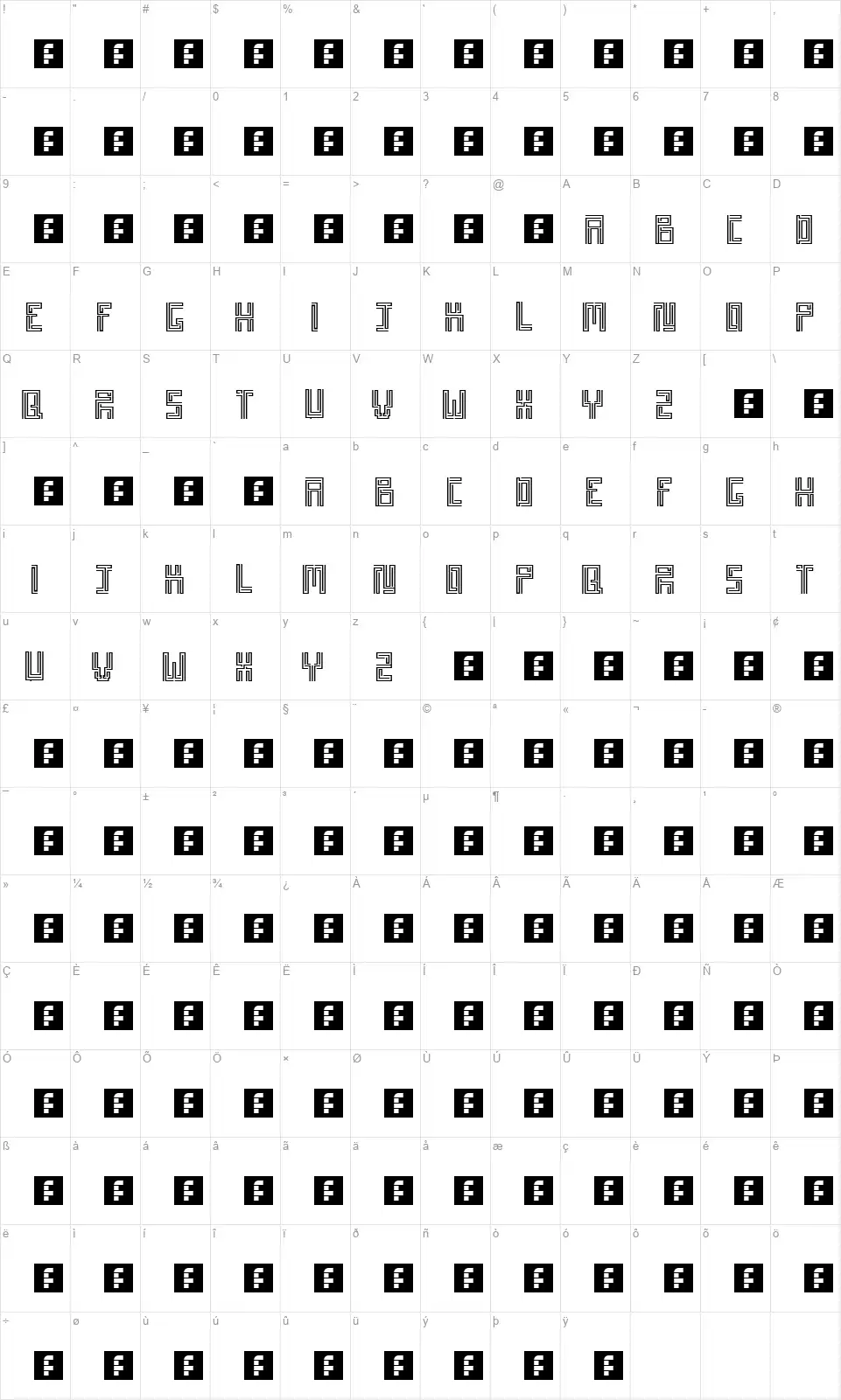 Patatartinerfont character map