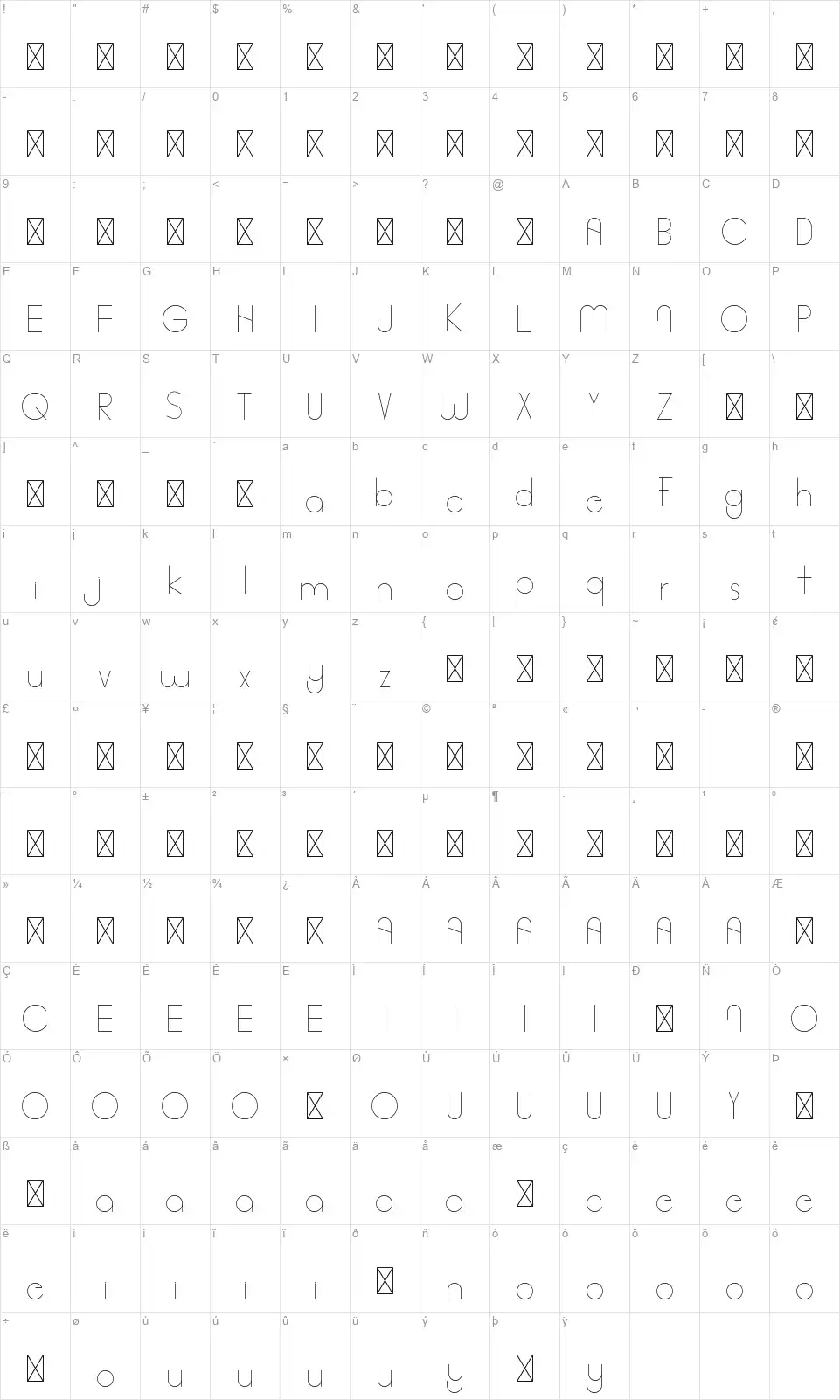 Peace Boy Seriffont character map