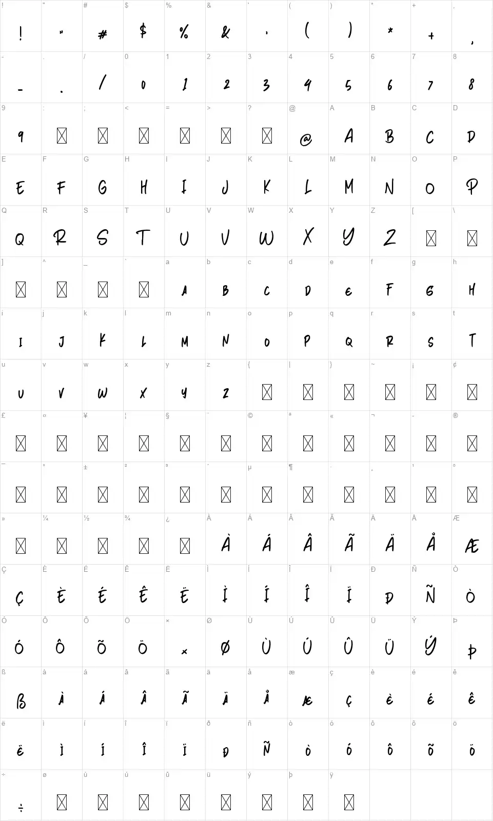Petersburgfont character map