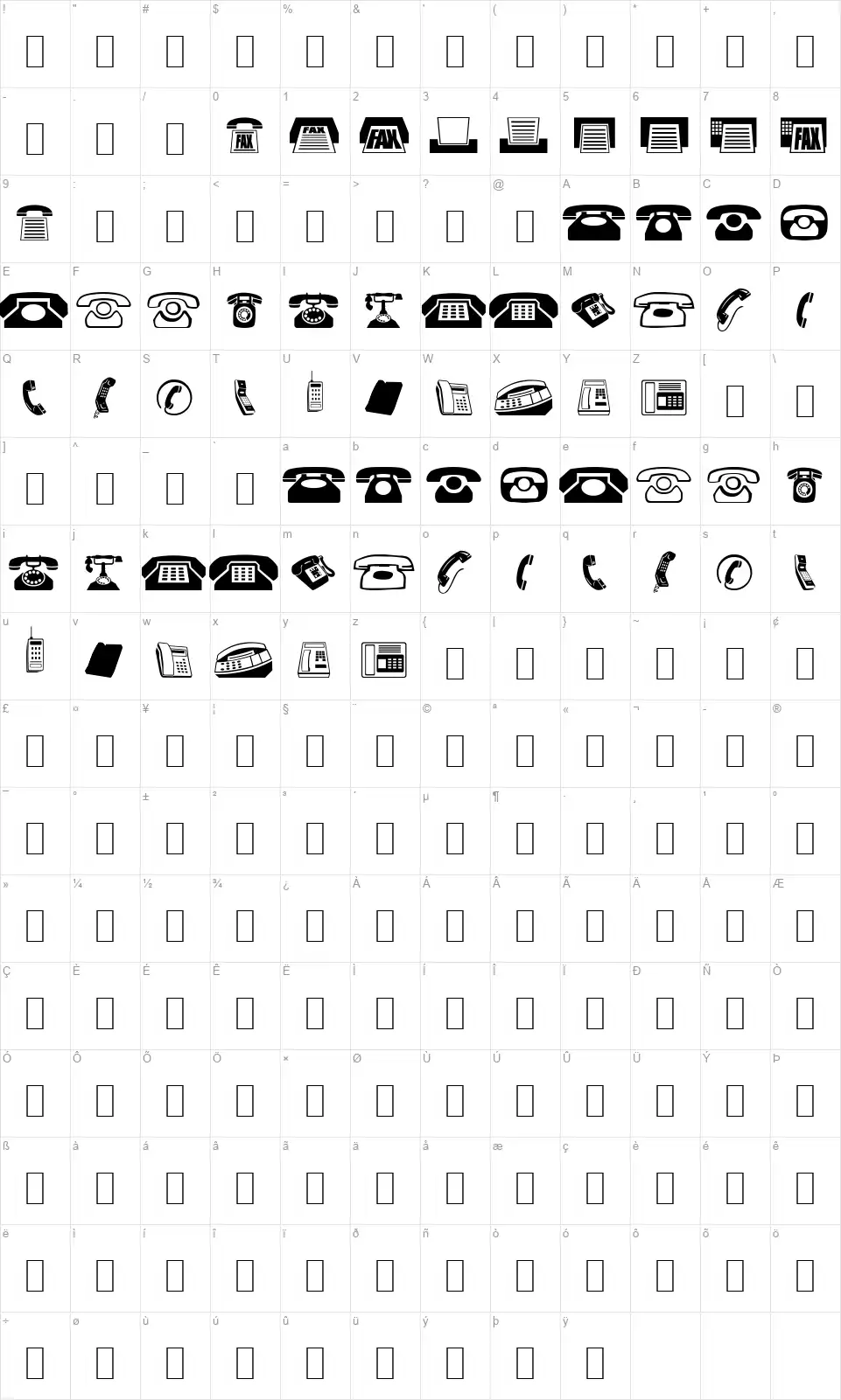 Phonesfont character map