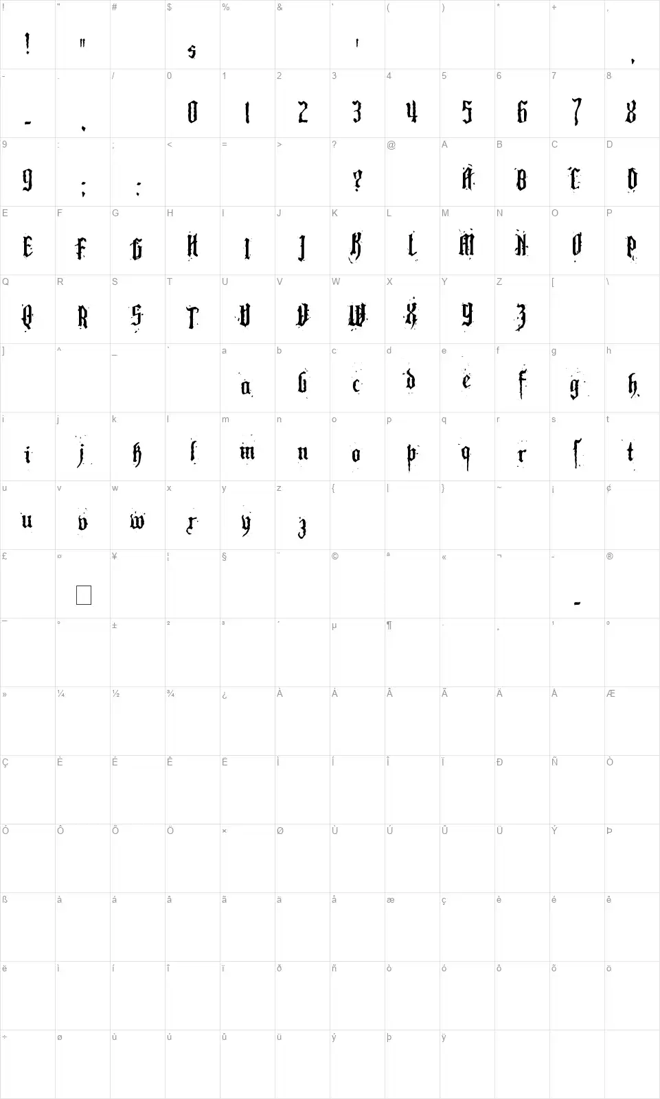 Pillbox Opaquefont character map