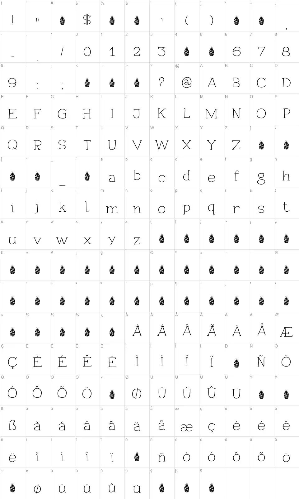 Pineapple Daydreamfont character map