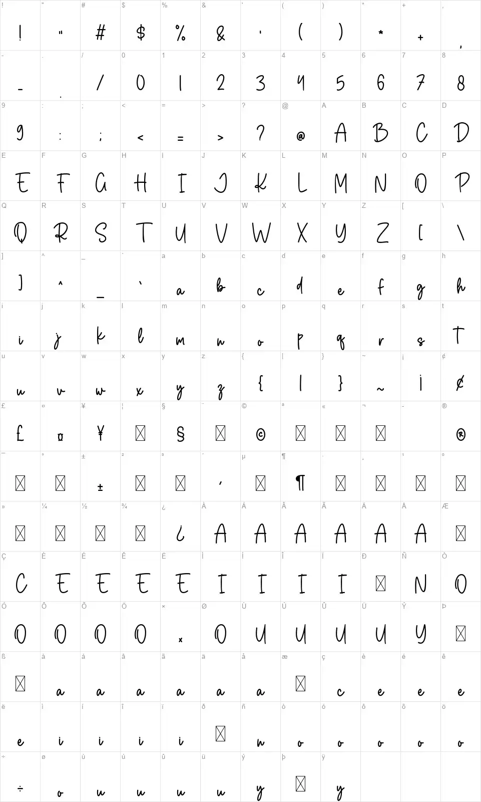 Pink Bloomfont character map