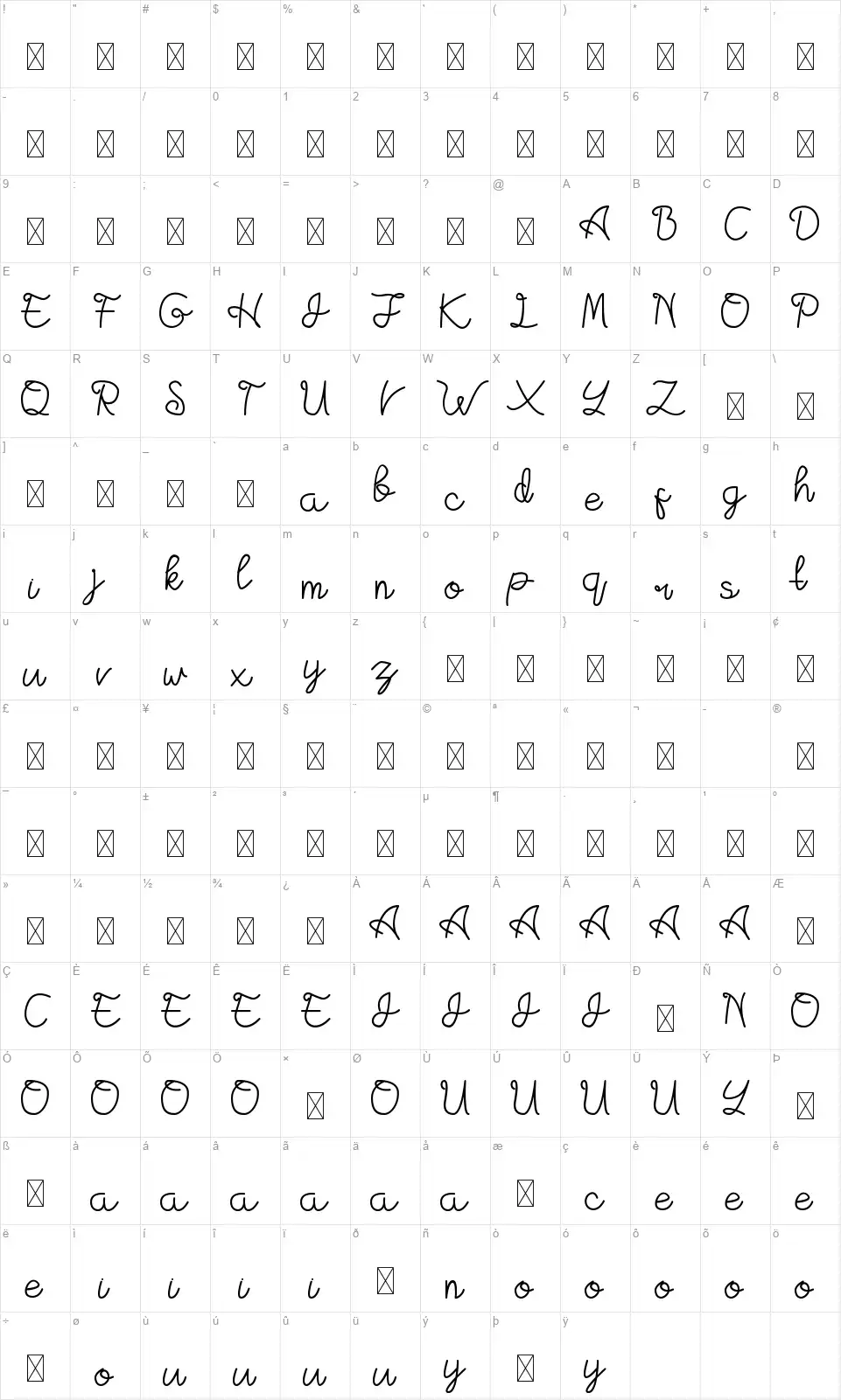 Pink Tingefont character map
