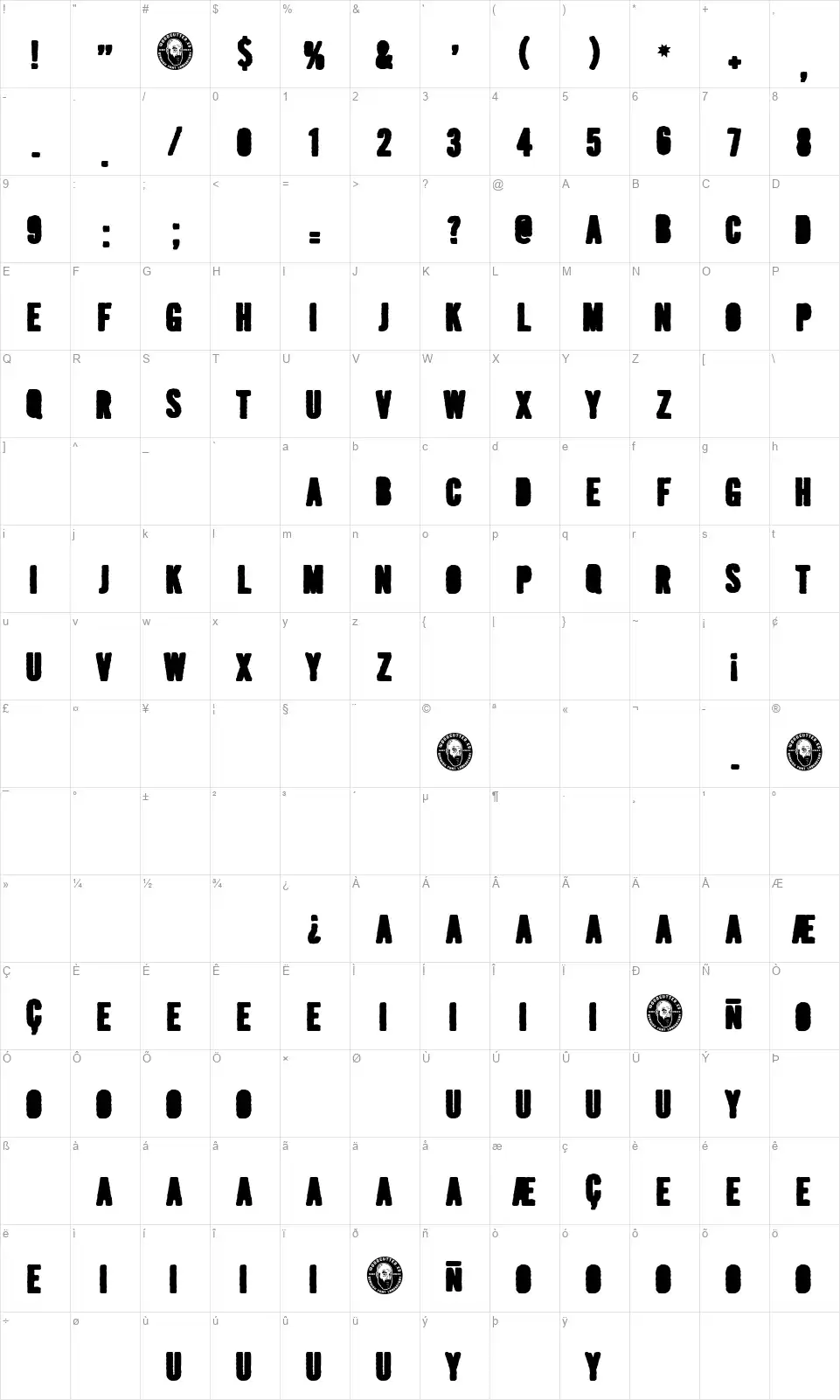 Pintan Bastosfont character map