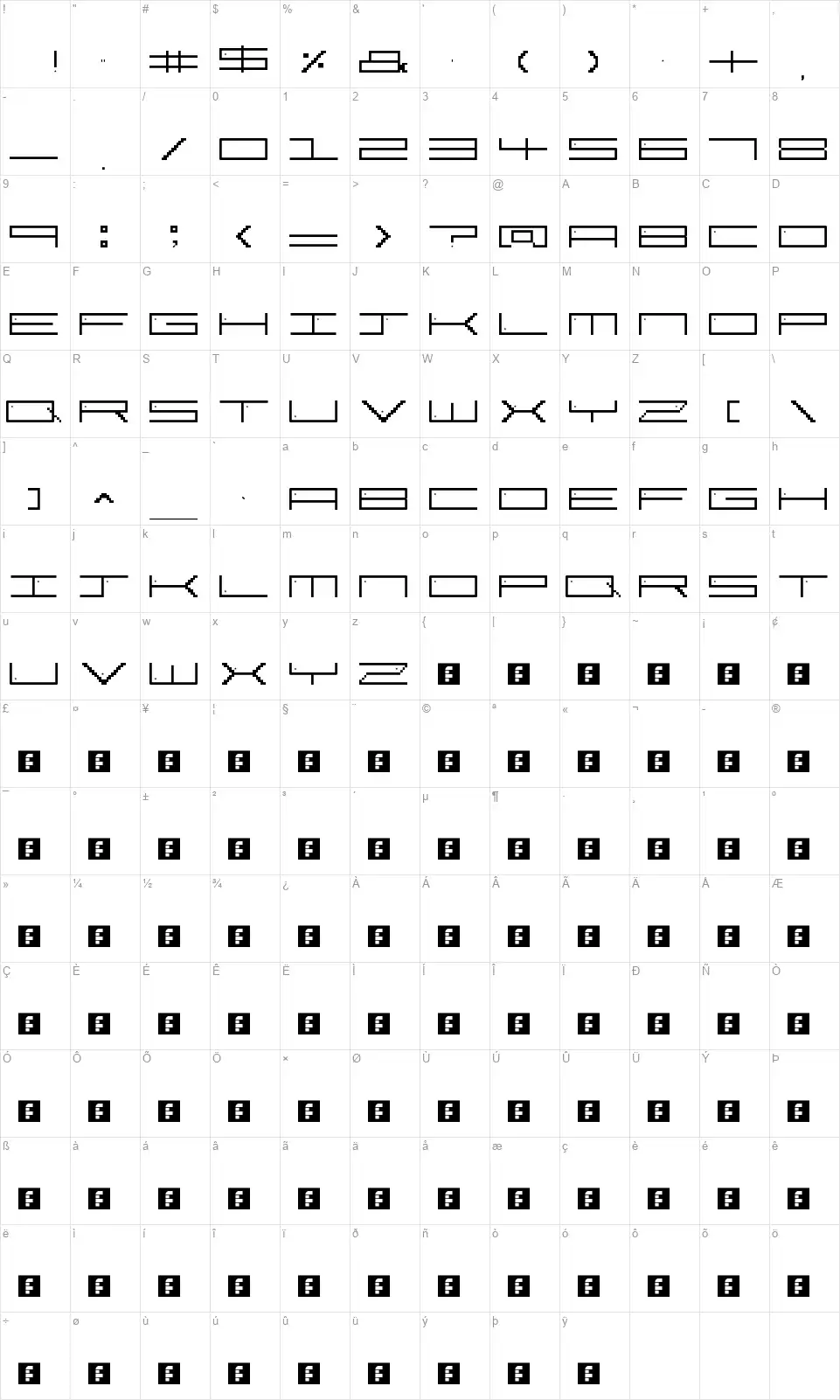 Pixel Starfont character map