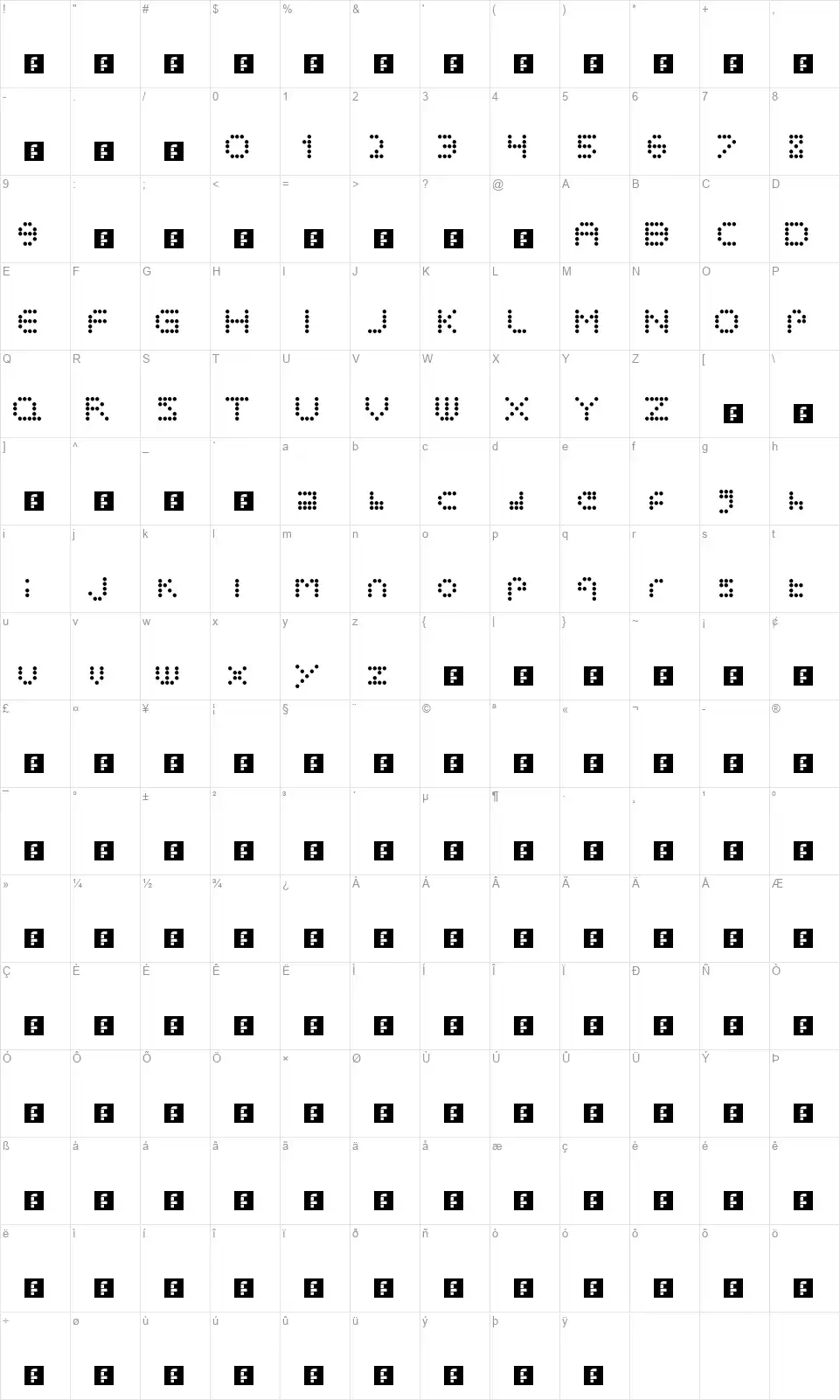 Polka Dot Crazyfont character map