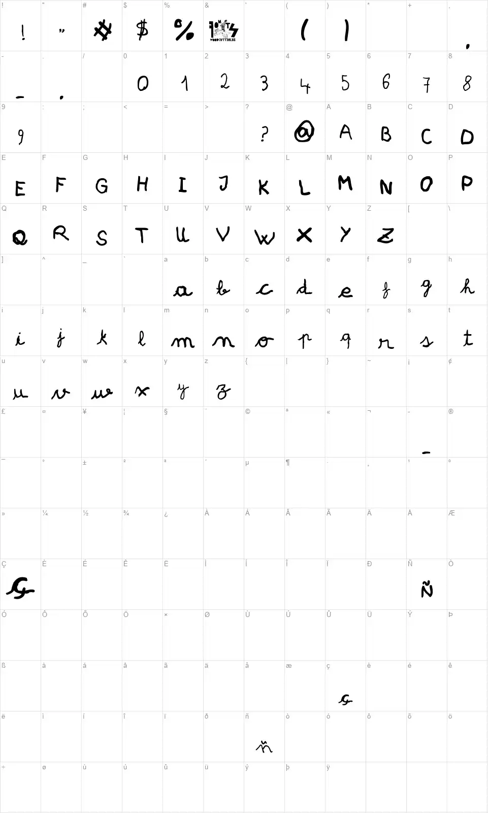 Pree-schoolfont character map
