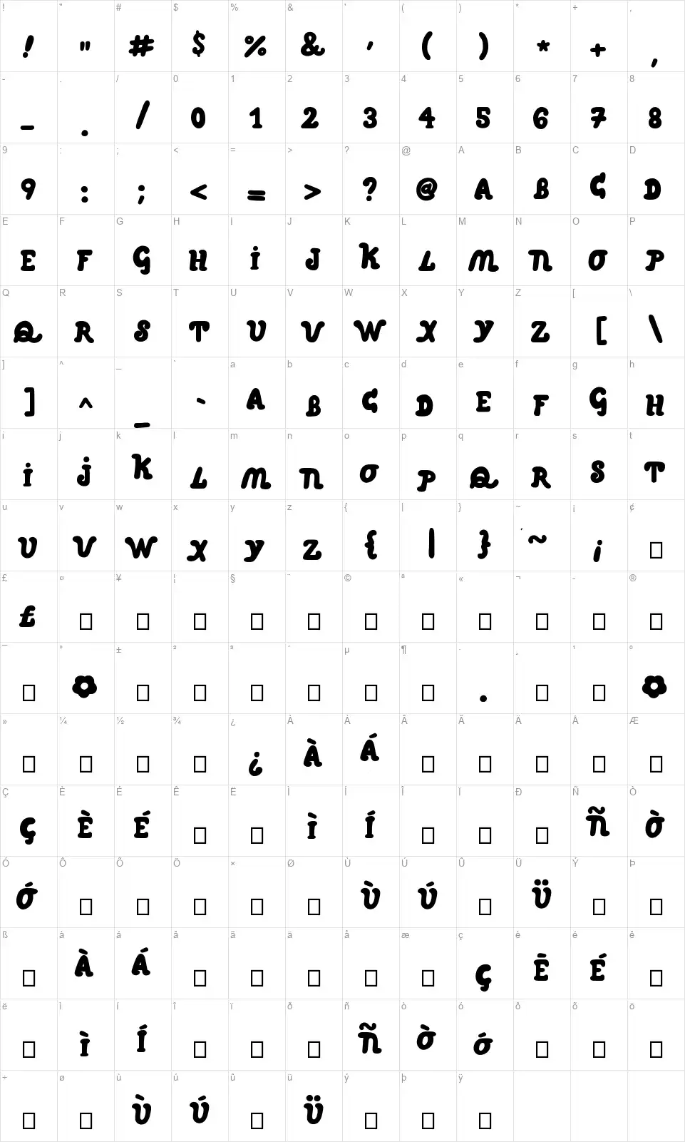Pumuquifont character map