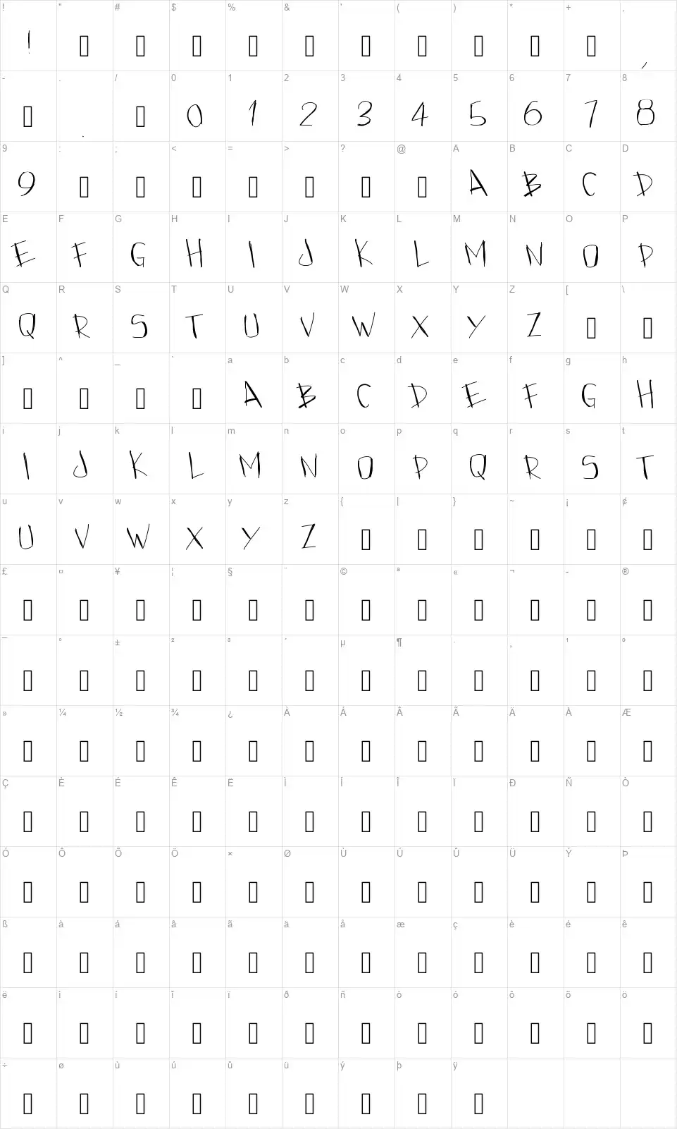 PW Jazzyfont character map