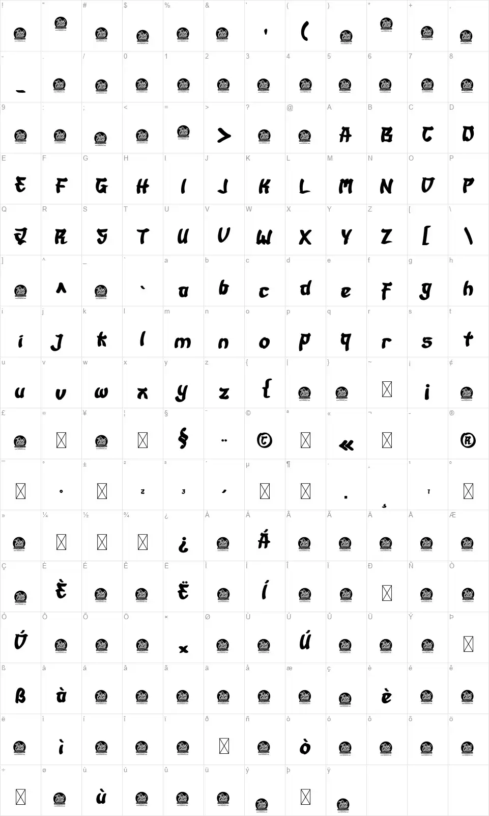 Qewurfont character map