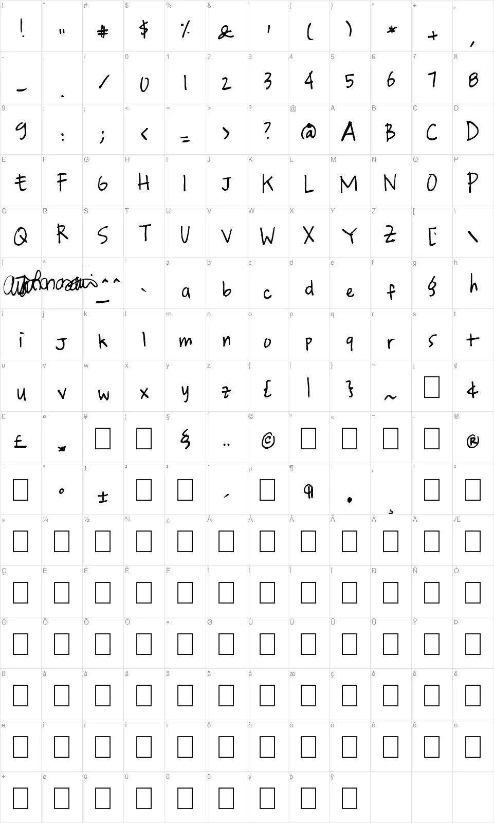 QJaefont character map
