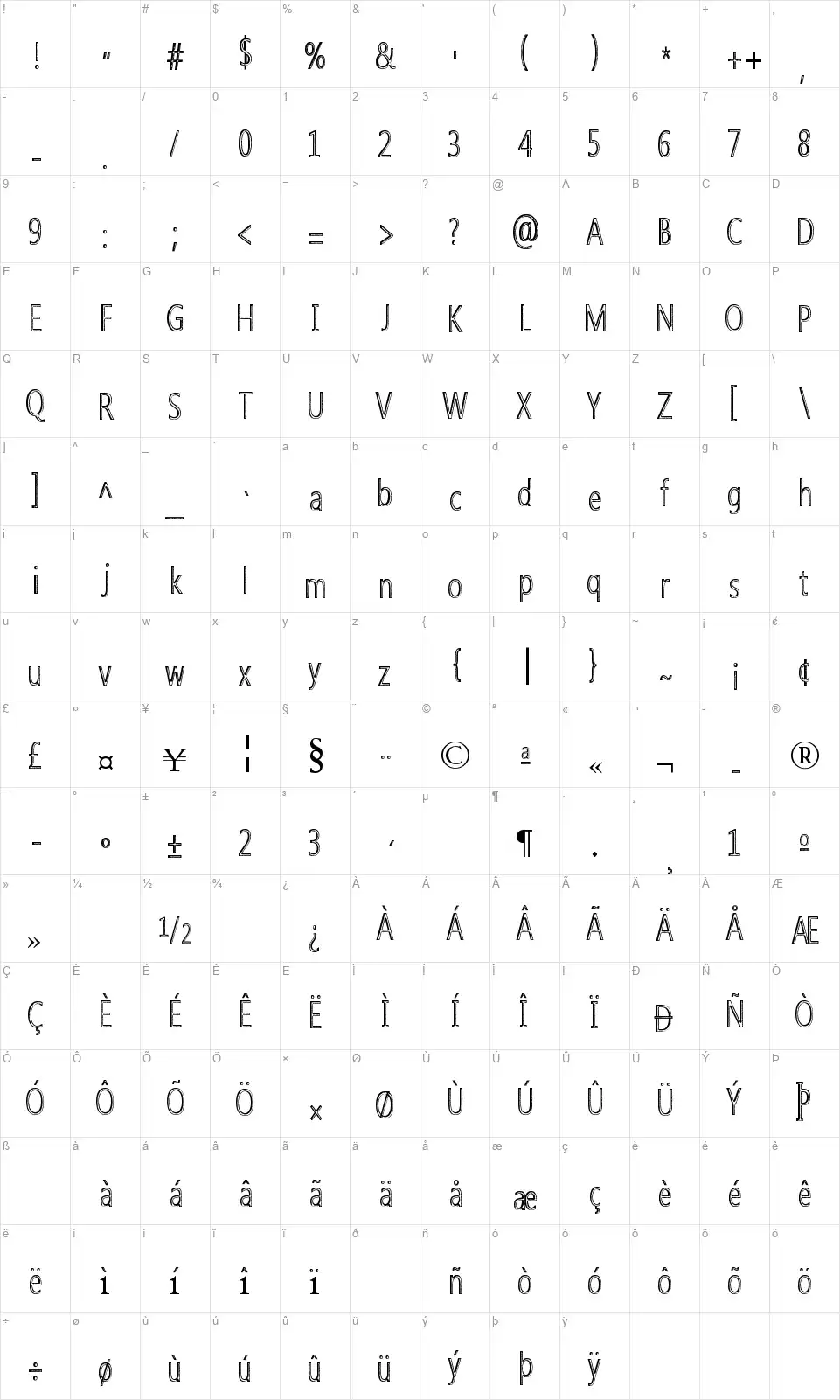 Qoncretefont character map