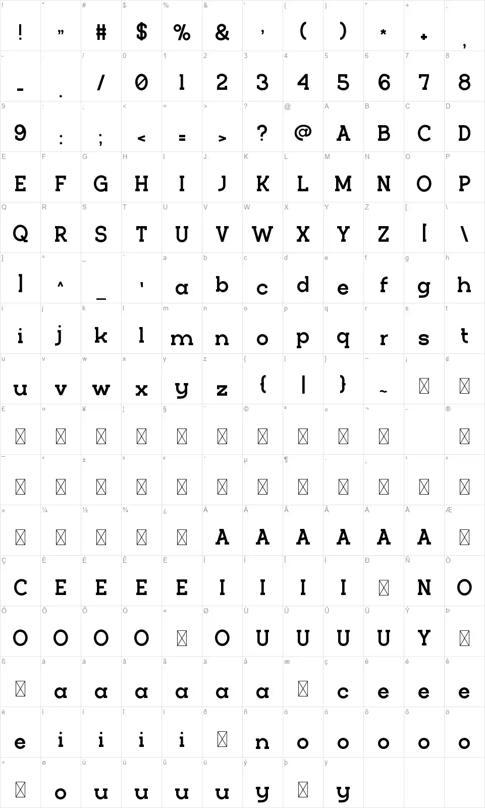 Quazosfont character map